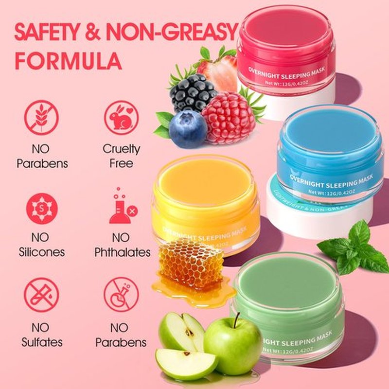 Lip Mask Set, 4PCS Lip Sleeping Mask Overnight Treatment Lip Care, Moisturize & Nourish Lip Butter Balm for Very Dry Lips, Cracked Dry Lips, Daily Lip Care Lip Treatment,12g*4
