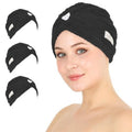 HALLEY Cotton Hair Towel Wrap (3 Packs) Super Absorbent Fast Drying Turbans for Thick, Wet Hair with Button (Black)