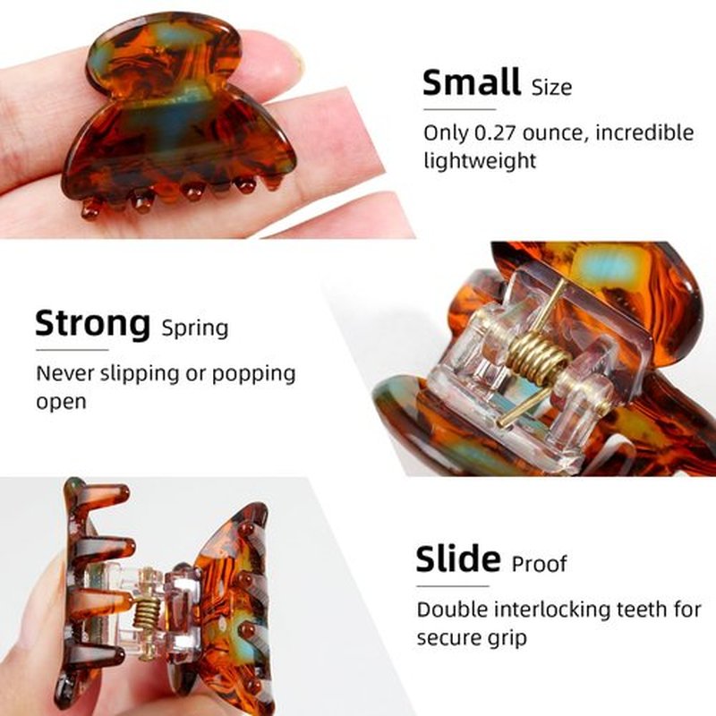 Bgffuy 10 Pack Small Hair Claw Clips for Women Girls - 1.18 Inch Mini Tortoise Shell Acrylic Claw Clips French Barrettes Non-Slip Strong Hold for Thin/Thick Hair