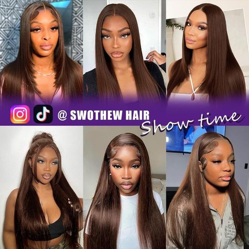32 Inch Chocolate Brown Lace Front Wig Human Hair 200 Density Brown Wig Human Hair 13x6 Transparent HD Straight Lace Front Wigs Human Hair Pre Plucked Wigs for Women Colored Frontal Wigs Human Hair