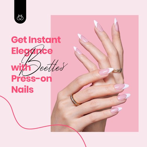 Beetles Press On Nails Almond Medium: 60pcs French Tip Press On Nails in 16 Sizes, White French Tips Pink Fake Nails with Nail Glue, Quick & Easy Nail Salon Manicure Gift for Women Her