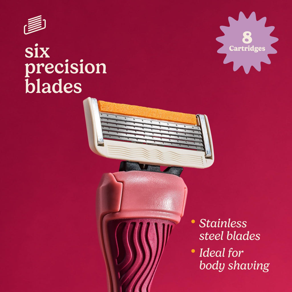 Dollar Shave Club For Women | Razor Refills (8 Pack) | 6 Stainless Steel Blades | Razors for Women, Womens Razors
