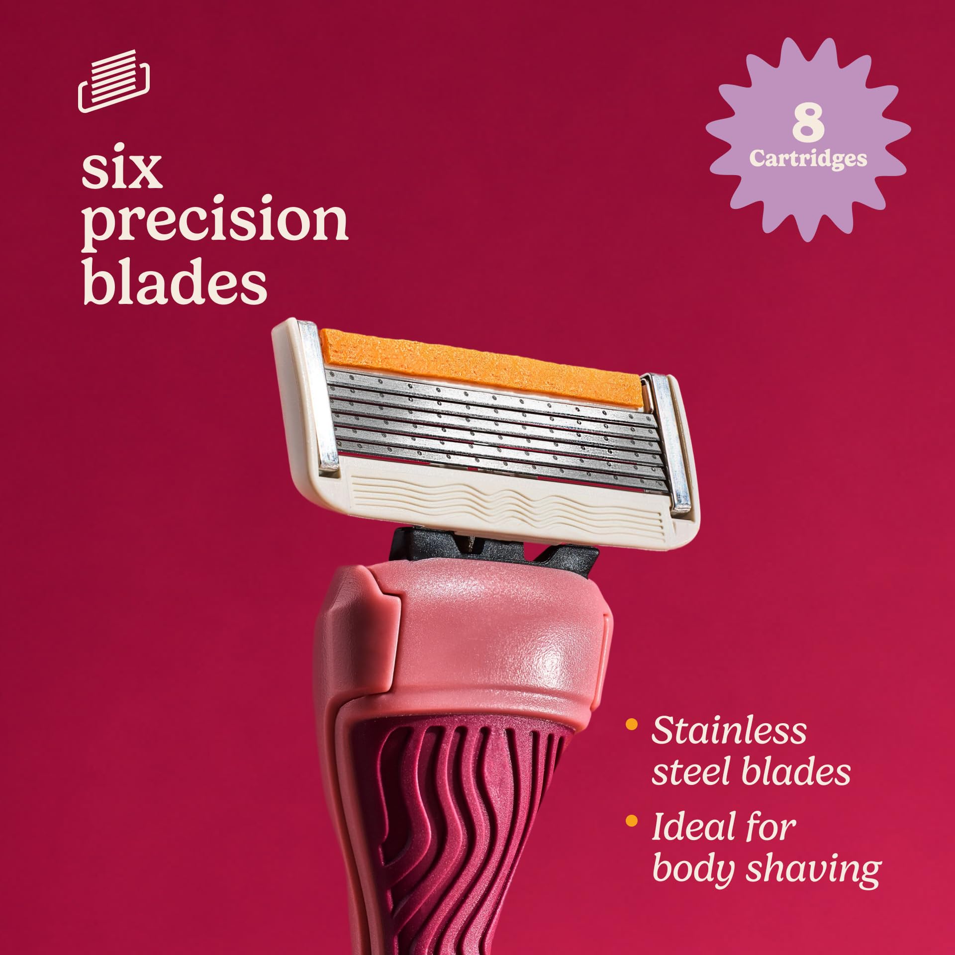 Dollar Shave Club For Women | Razor Refills (8 Pack) | 6 Stainless Steel Blades | Razors for Women, Womens Razors