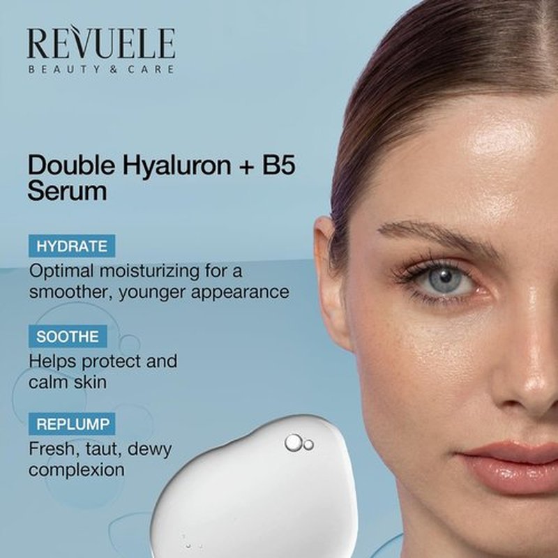 Revuele Double Hyaluron + B5 Serum - Hydrating Face Serum with Hyaluronic Acid & Panthenol, 1 fl. oz.