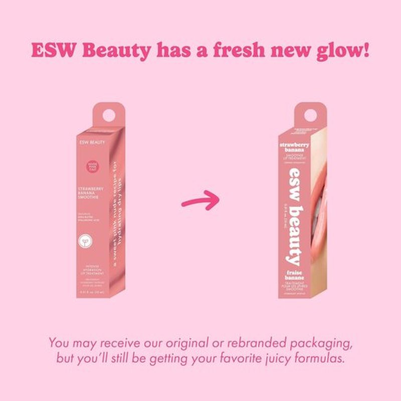 ESW Beauty Strawberry Banana Smoothie Lip Treatment - Hydrating Soft Pink Nude Tint with Shea Butter & Hyaluronic Acid