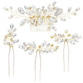 inSowni 4 Pieces Gold Metal Wedding Bridal Rhinestone Hair Side Comb Slide+U-shaped Rhinestone Hair Pins Prom Party Headpieces for Brides Bridesmaids Women Girls