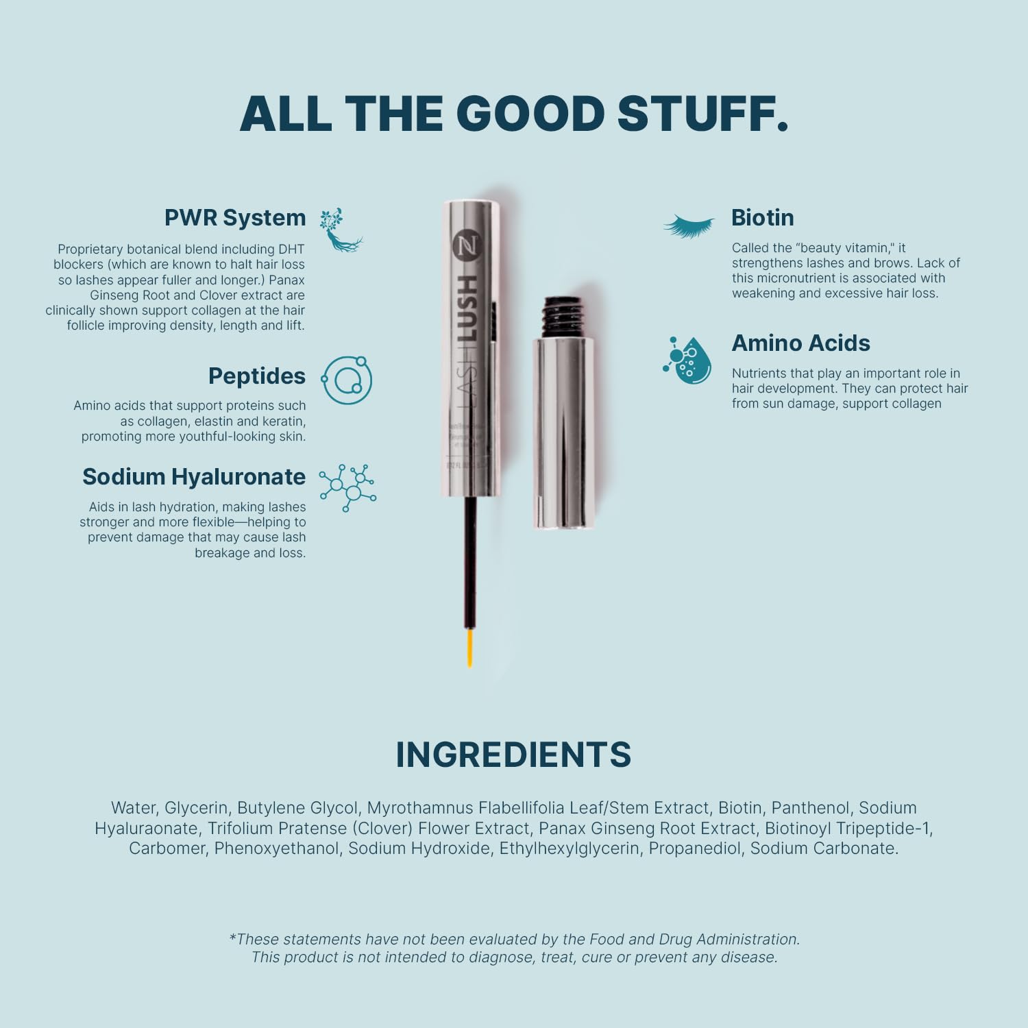 Neora LashLush - 3-in-1 Lash & Brow Serum, Hormone-Free, Strengthens, Volumizes, Reduces Breakage, Peptides + Biotin + Amino Acids - 0.17oz