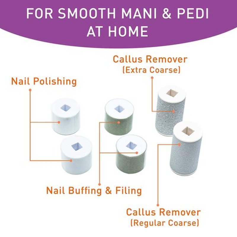 Refill Rollers for Own Harmony Electric Nail File Set & Foot Callus Remover - (4 in 1) Best Mani Pedicure Tools - Refills 6 Pack Replacement Roller Heads (Buffing, Filing, Polishing, Callus Removal)