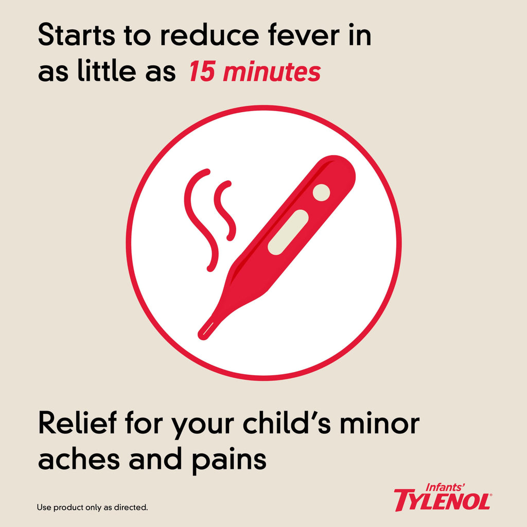Infants' Tylenol Liquid Pain Relief & Fever Medicine, Oral Suspension, Acetaminophen for Sore Throat, Headache & Teething, Pain Reliever & Fever Reducer for Kids; Grape Flavor, 2 fl. oz.; Pack of 1