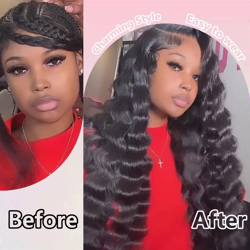 VIPPRETTY 13X6 HD Lace Front Wig,30Inch Glueless Loose Deep Wave Wig Natural Black.Synthetic Lace Front Wigs Pre-Plucked,Vogue Highlight Technology-Premium Fiber &Heat Resistant Human Hair Touch