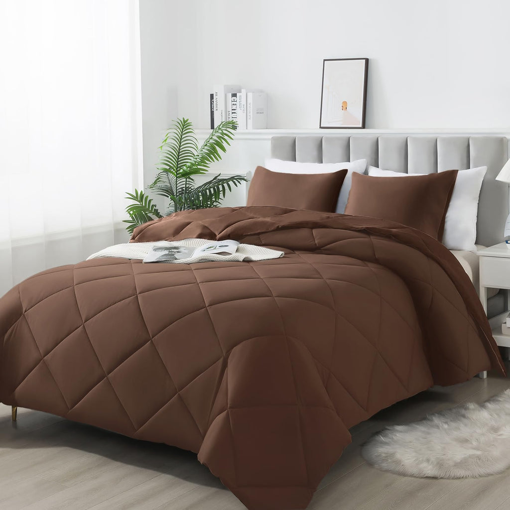 SUVAMJAM 3-Piece King Comforter Set,All-Season,Soft & Hypoallergenic &Breathable Bedding,Polyester Quilted,Down Alternative(Comforter*1 & Pillowcases*2),Chocolate
