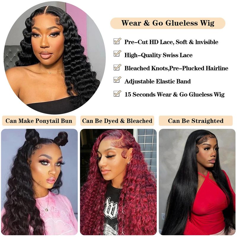 Wear and Go Glueless Wigs Human Hair Pre Plucked Pre Cut Loose Deep Wave 5x5 HD Closure Wigs Human Hair 200% Dentisy 12A Glueless Wig Human Hair Bleached Knots Loose Wave Wig (22 Inch)
