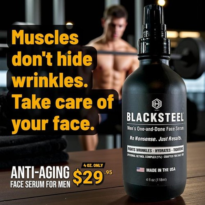 BLACKSTEEL Men's Anti-Aging Face Serum - Retinol & Hyaluronic Acid for Daily Hydration | Fast-Absorbing, Non-Greasy | 4 oz Bottle