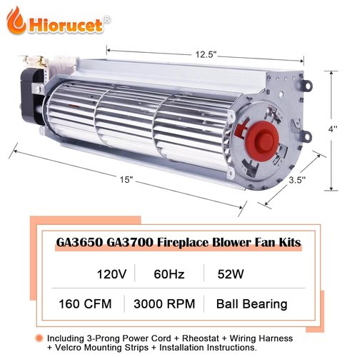 Hiorucet Fireplace Blower Fan Kit - GA3650A, GA3700, GA3750A | Compatible with Desa Tech & FMI
