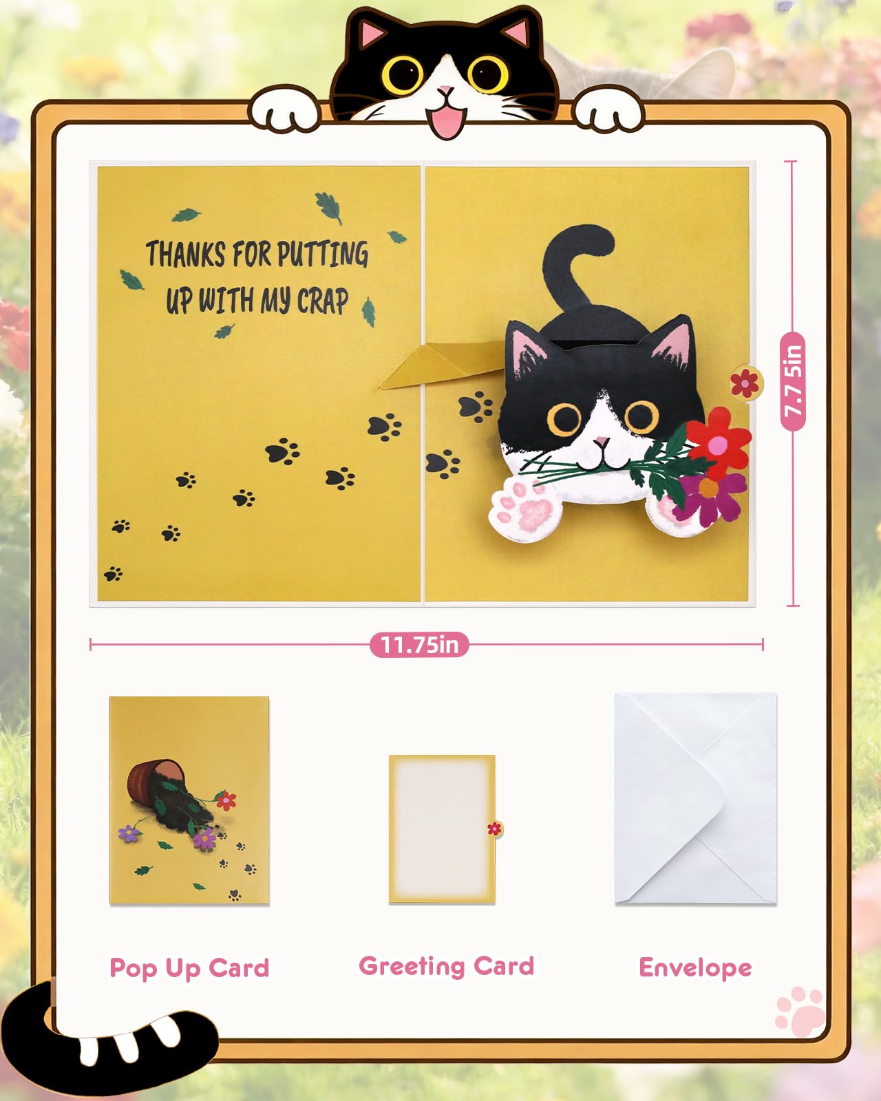 Coralogo Funny Cat Father's Day Pop Up Cards - 3D Card for Cat Dad Mom Husband Grandpa Men Him - Thanks for Putting up with My Crap - Fun Gift for Birthday Mother's Day Thank You from Son Daughter