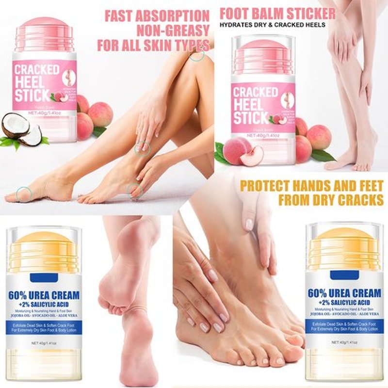 HJXUQIME 2pcs 60% Urea Hydrating and Anti-Cracking Foot Cream, 2025 Upgraded Moisturising and Relieves Cracking and Dryness Foot Cream for Dry Cracked Feet And Hands（aloe + peach）