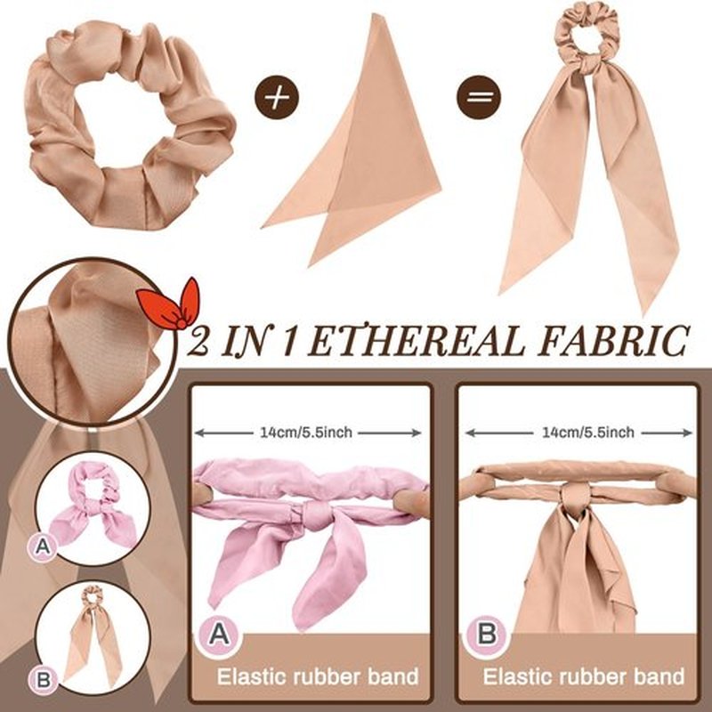 12 Pcs Hair Accessories for Women Hair Bows Scrunchies Scarf Ties Bunny Ears Silk Satin Scrunchies Hair Ribbons Hair Scarf Hair Ties with Bows for Women Lady(Dark Color)