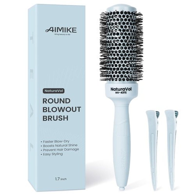 AIMIKE NaturaVol Round Brush for Blow Out,Nano Thermal Ceramic-Coated Round Hair Brush for Fine Hair,Fast Blow Dry for Smooth Salon-Style Finish at Home,Adds Volume,Teal (1.7"Barrel,2.5"with Bristles)