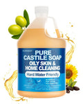 FLOWHYET 1 Gallon Pure Castile Soap Liquid, Organic Hand Soap Refill, Natural For Hand, Body Wash, Dishes, Home Cleaning Oily Skin, Fragrance Free Vegan Hard Water Friendly - Unscented 1 Gallon