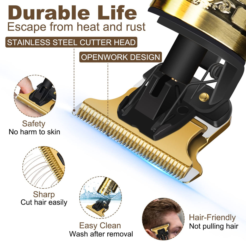 YOGINGO Professional Hair Trimmer for Men, Cordless Rechargeable Beard Trimmer Hair Clippers for Men, Metal Body Cutting Grooming Kit, Beard Shaver Barbershop, Bronze