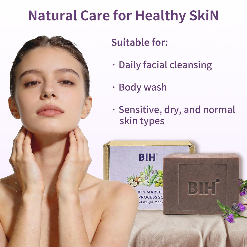 BIH Comfrey Marseille Bar Soap Cold Process Body Soap Bar with Olive Oil & Coconut Oil, Gentle Cleansing & Moisturizes Bar for All Skin, 7.05oz - 1 Pack