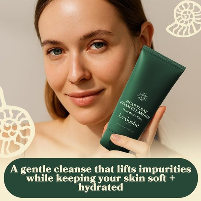 LE GUSHE Heartleaf Foam Face Wash - Gentle Facial Cleanser for Deep Cleansing - With Cica & Hyaluronic Acid - Soothing Face Wash for Women - Inspired by Korean Skin Care (150 ml/5.07 fl oz)