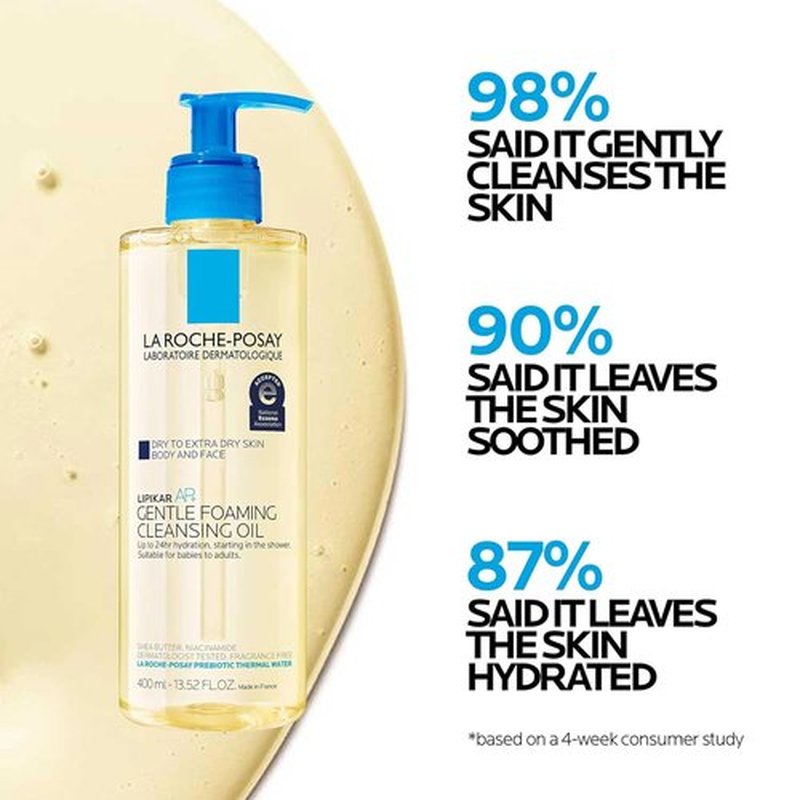 La Roche-Posay Lipikar AP+ Gentle Foaming Cleansing Oil - Hydrating Oil Cleanser for Face & Body, 24-Hour Moisture, Fragrance-Free