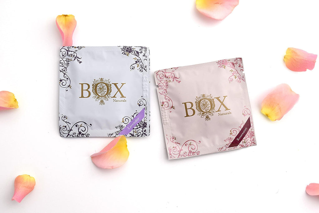 BOX Naturals Cleansing Towelettes Organic Essential Oils Biodegradable (Rose) 12 Pack For Face and Body - Wet Wipes
