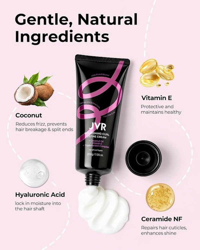 JVR Curl Defining Cream - 2-in-1 Curl Styling & Moisturizing Cream for Frizz Control | 7.05oz