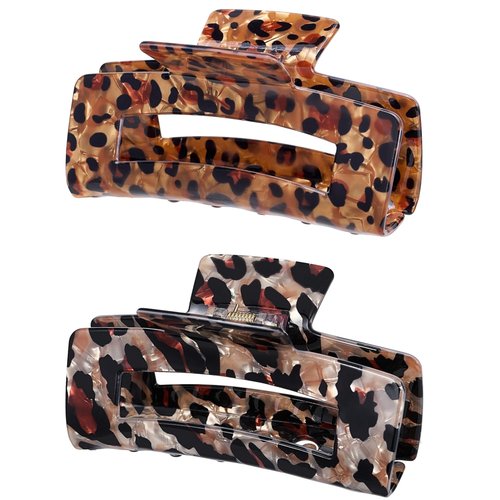 Textention 4 Inch Tortoise Hair Claw Clips, Large Acrylic Banana Barrettes Jaw Clips, Fashion Strong Hold Leopard Print Stylish Hair Accessories for Women Thin Thick Hair (2pcs)
