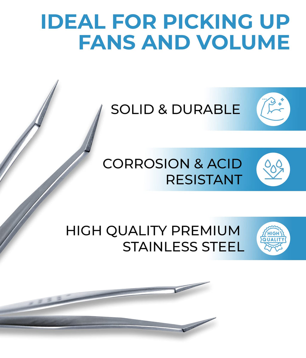 Stacy Lash STL-14 Curved Eyelash Extension Tweezers/Supplies for Classic Extensions & Volume Premade Fans/Precision Tools for False Lashes Application/Eyelashes Applicator/Beauty Accessories