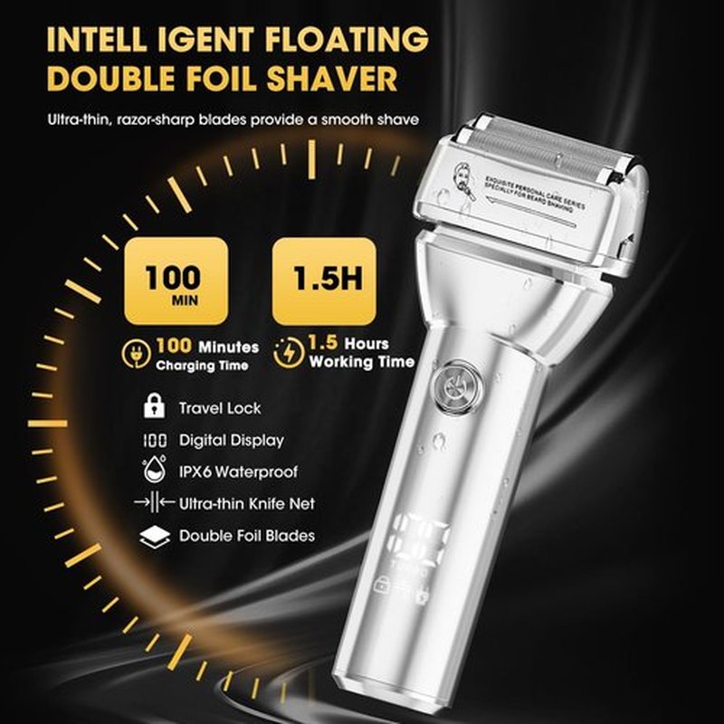 Dumite Hair Clippers for Men,4 in 1 Professional Hair Clippers T-Blade Trimmer Electric Foil Shaver Nose Hair Trimmer Set,Cordless Barber Hair Cutting Men’s Grooming Kit LCD Display Gifts (Silver)