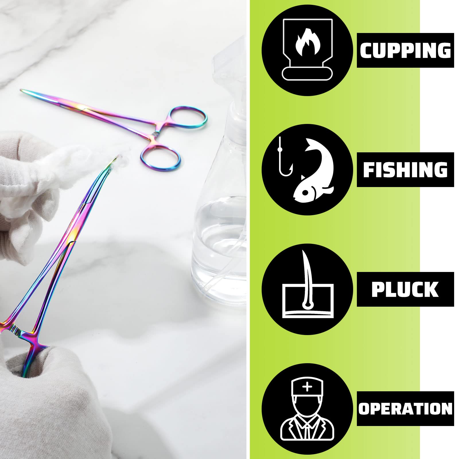 BBTO 2 Pieces Hemostat Curved and Straight Rainbow Hemostat Forceps Piercing Pliers Forceps, 7.1 Inch Stainless Steel Straight and Curved Pliers, Fishing Tweezer