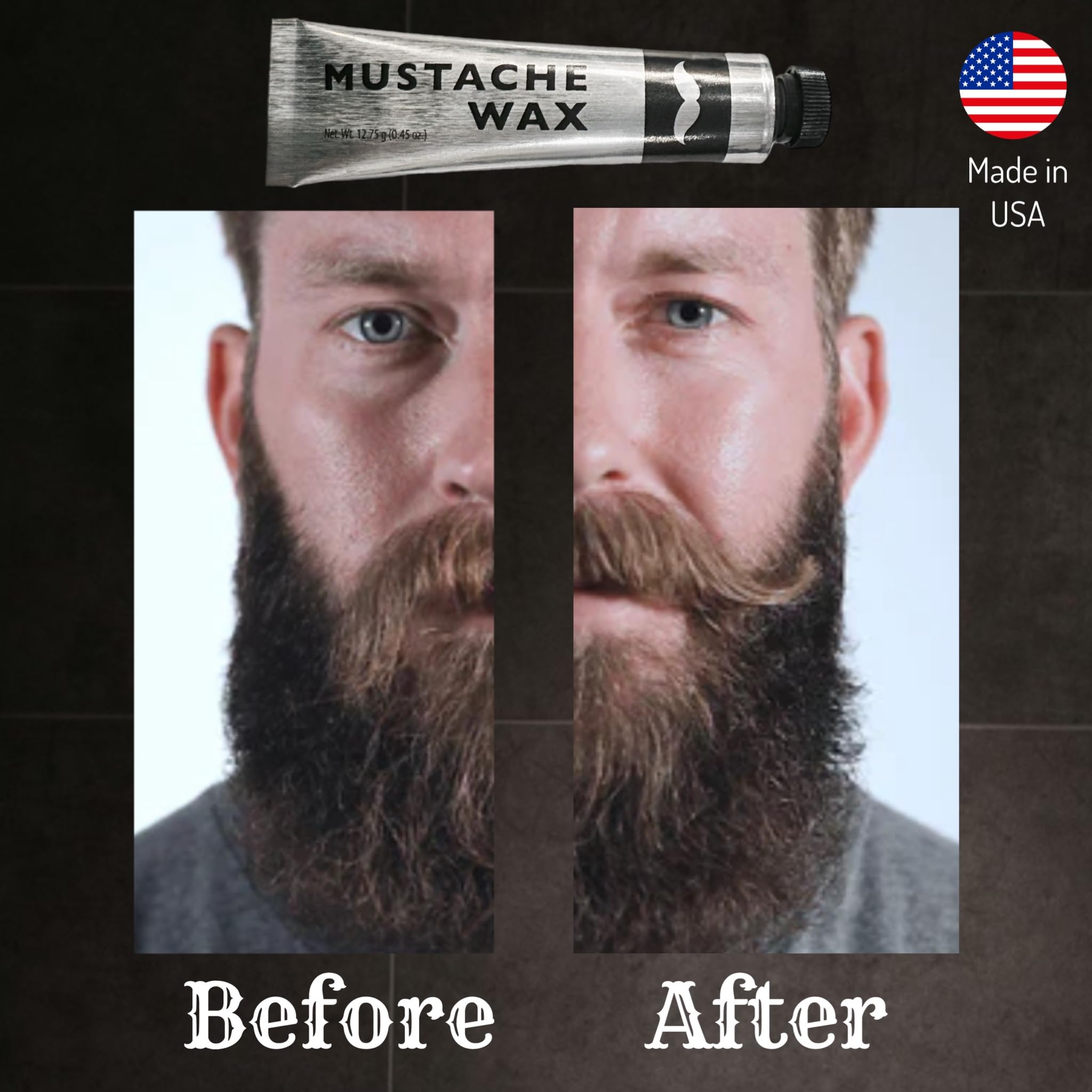 ALAZCO 3 Tubes Mustache Styling Wax Strong Hold Water Based Wax for Men Stache Beard Sideburns Eyebrows Grooming Touch-up All Hair Color Types Dries Clear - Travel TSA Approved - MADE IN USA
