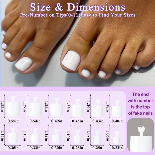 160pc White Press on Toenails Women Fake Toe Nails with Glue Adhesive Tabs, White Fake Toenails Press on Nails Short Square Acrylic Toe Nail Tips False Toenails Feet Artificial Toe Nails Press ons