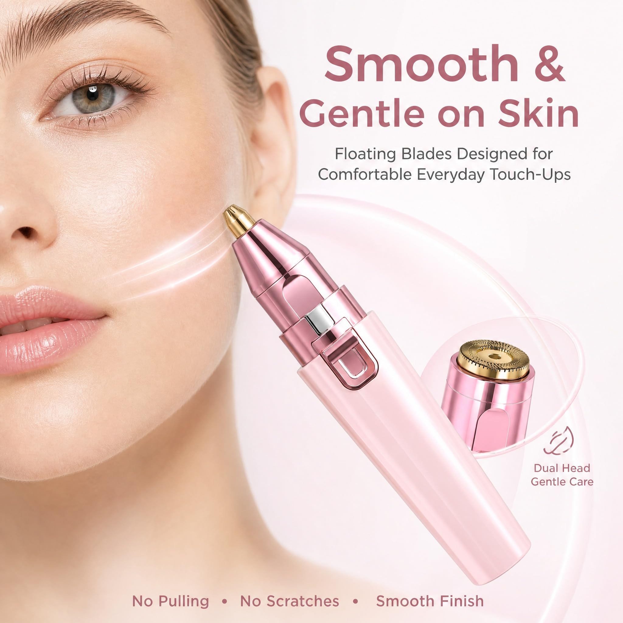 Facial Hair Remover for Women - Pink USB Rechargeable Eyebrow Trimmer & Face Shaver with LED Light, 2-in-1 Hair Removal Device for Smooth Skin
