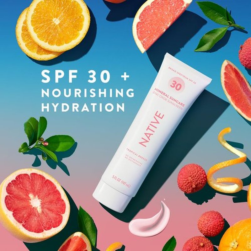 Native Tropical Breeze Body Sunscreen - SPF 30 Protection | 5 oz Hydrating Formula
