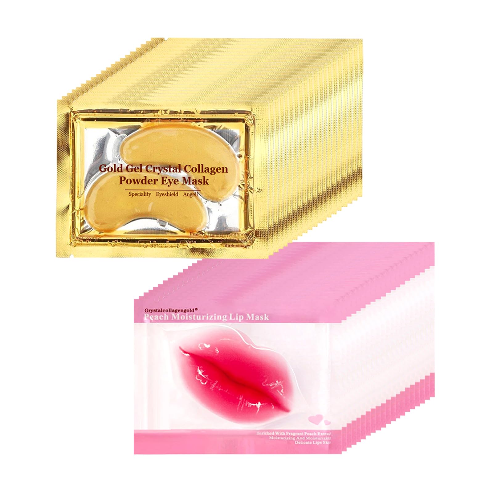 Ruzzut 40 Pairs Peach Red Lip Masks & Eye Masks, 24K Gold Gel Collagen Eye Patches for Puffy Eyes, Dark Circles, Wrinkles and Eye Bags, Collagen Crystal Mask Set for Women Men