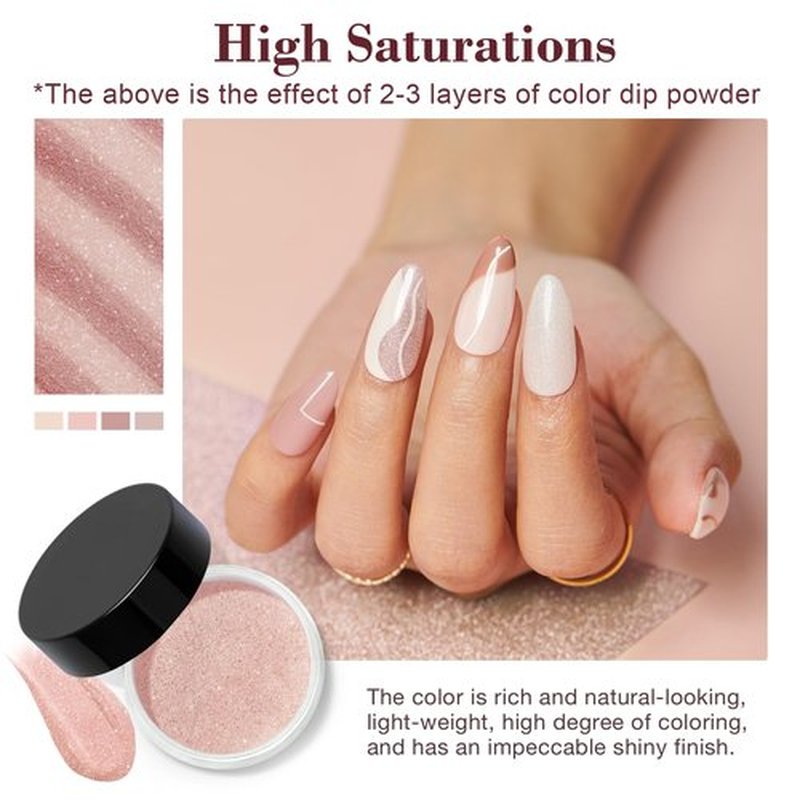 AZUREBEAUTY Dip Powder Nail Kit Starter, All Season Nude Skin Glitter 4 Colors Dipping Powder Liquid Set Recycling Tray with Base & Top Coat Activator for French Nail Art Manicure Salon DIY at Home.