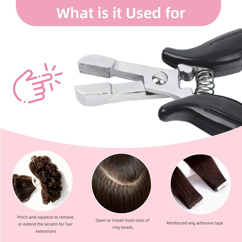 Vlasy Hair Extension Pliers,Professional Hair Extension Remover Pliers for Installing & Removing Micro Beads with Real Grip Design,Fusion Bond Crusher Tool to Salon & At-Home,Thread Shape,Black