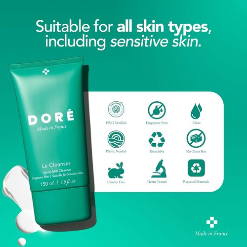 Doré Gel to Milk Face Cleanser - Gentle Hydrating Makeup Remover for Dry & Sensitive Skin (5 fl oz | 150 ml)