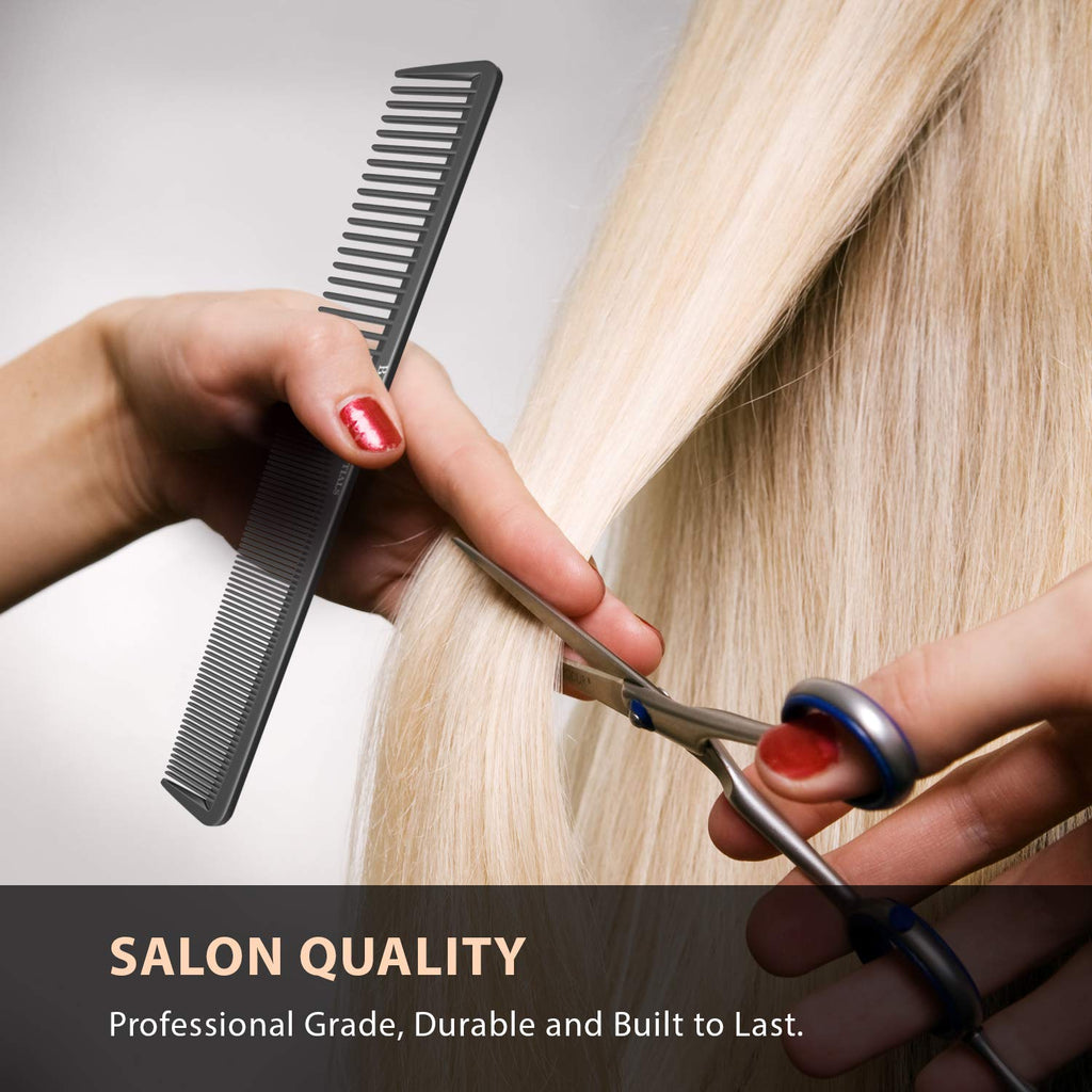 Bardeau Essentials Professional 7 Inch Black Carbon Fiber Anti Static Chemical And Heat Resistant Comb For All Hair Types | Fine and Wide Tooth Comb For Men and Women