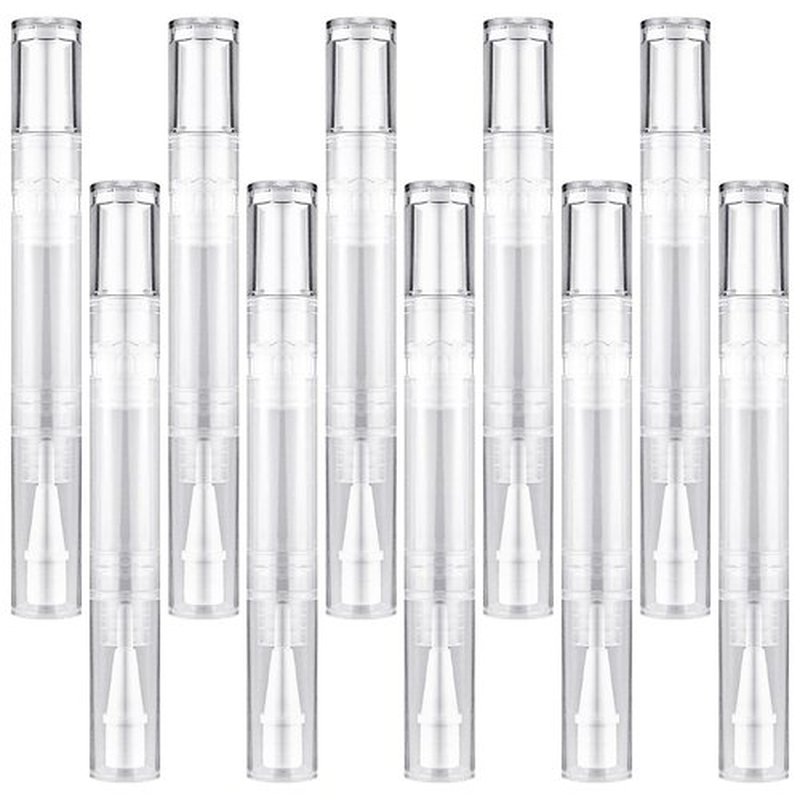 10Pack 5ML Transparent Twist Pens, Empty Nail Oil Pen Brush Cosmetic Lip Gloss Container Applicators