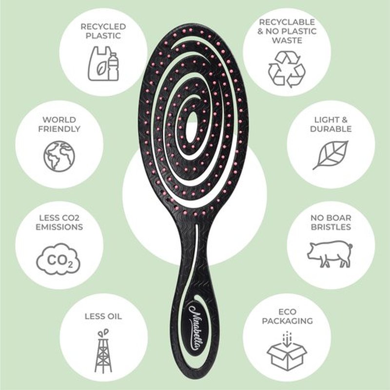 Ninabella Spiral Hairbrush - Detangle Hair Brush - For Brushing Wet or Blow Dry Hair - Detangler Vent Brush - Black with Pink