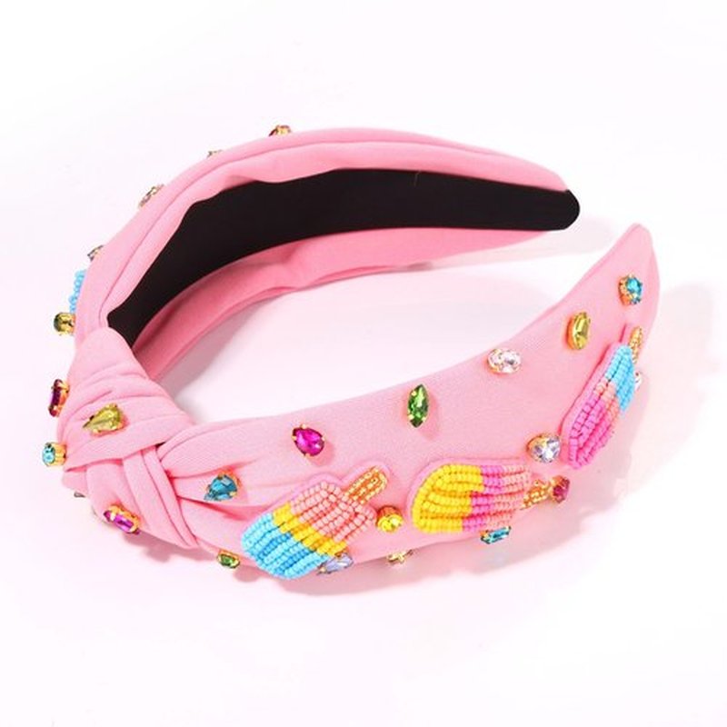 boderier Ice Cream Popsicle Headband Beaded Rainbow Popsicle Knotted Headband for Women Jeweled Crystal Embellished Summer Party Birthday Girls Accessories Gifts