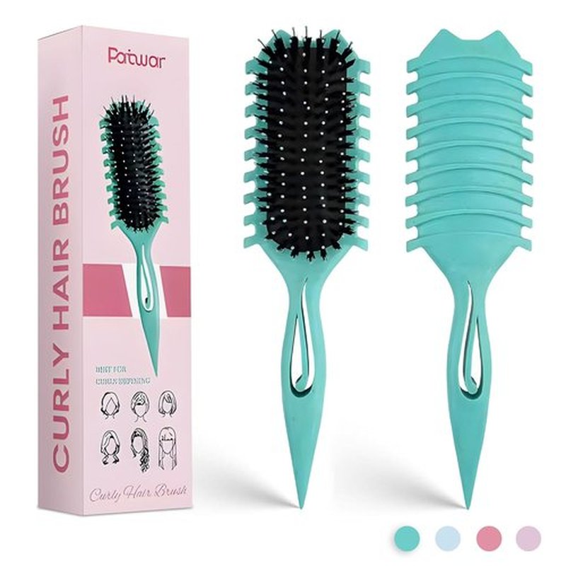 Skiennix Curl Defining Brush - Effortless Detangling & Styling Tool for Curly Hair | Reduces Frizz, Green