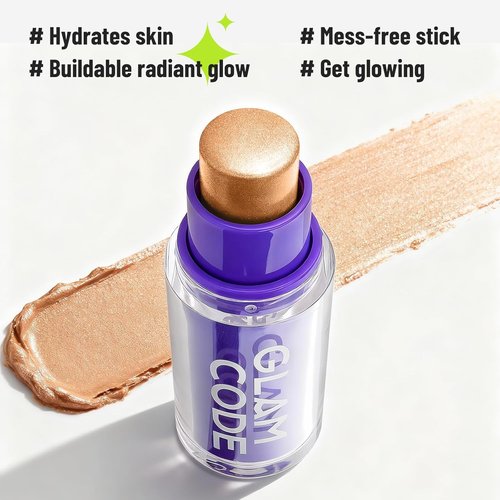 Glam Code Highlighter Stick - Creamy, Long-Lasting Natural Shimmer Glow | 2 Pack - Starlight White & Gold Coast