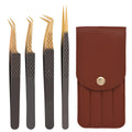 POCMKO Lash Tweezers for Eyelash Extension, Set of 4 Lash Extension Tweezers with Diamond Grip, High Precision Eyelash Tweezers Set for Volume & Classic Lashes