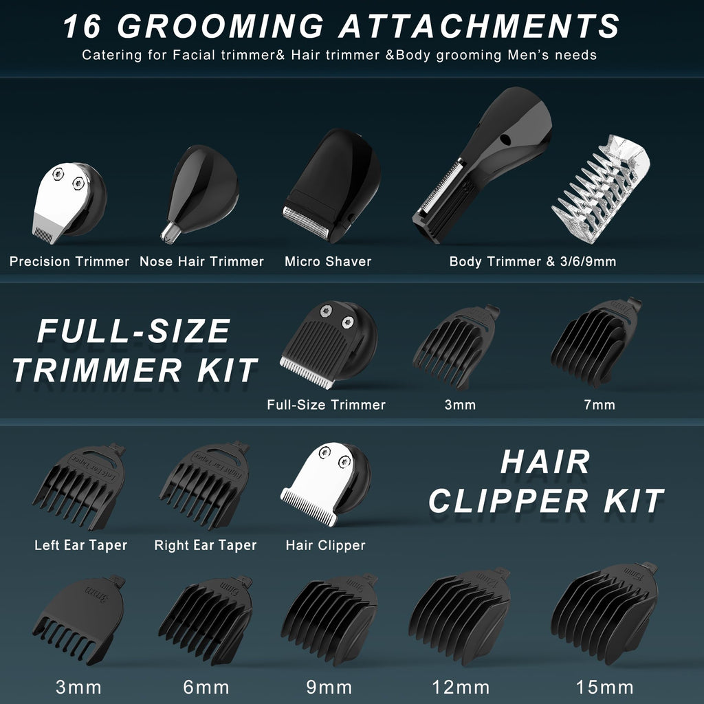 Hatteker Mens Body Hair Beard Trimmer Groin Trimmer Mens Grooming Kit Electric Razor Body Shaver Waterproof 6 in 1