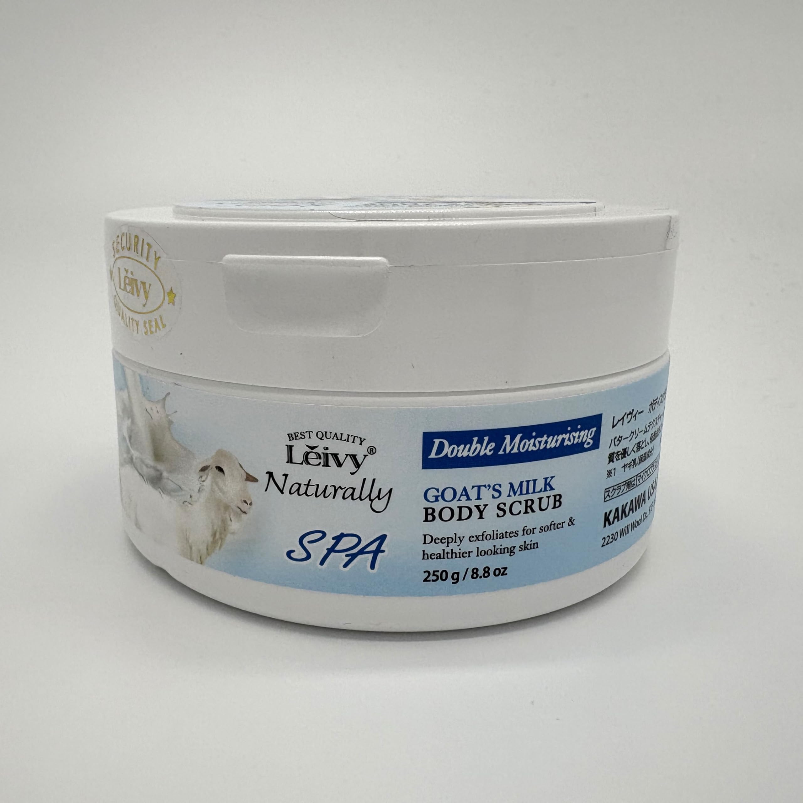 Lěivy Goat Milk Body Scrub, Exfoliating & Hydrating for Dry Skin, Smoothing & Moisturizing, with Hydrolyzed Milk Protein & Mulberry Root Extract, 8.8 oz